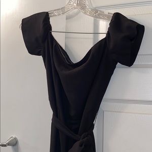 Cap Sleeved, Tie Waist Wide-Leg Jumpsuit in Black